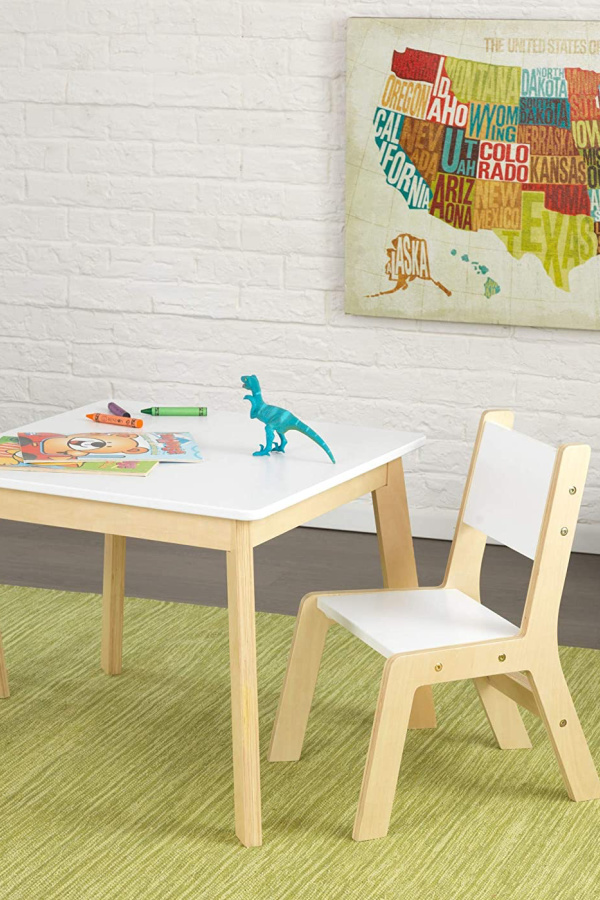 Tips for setting up a home learning space for kids: Younger kids may not even need a desk. This modern KidKraft art table is perfect for younger kids