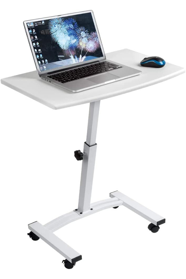 Small space solution for study spaces: Combine a smaller desk with a rolling laptop cart that can be moved away at the end of the day