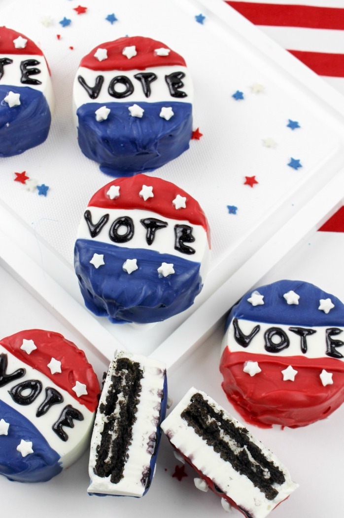 Red, white, and blue VOTE cookies your teens can make with recipe from Finding Debra