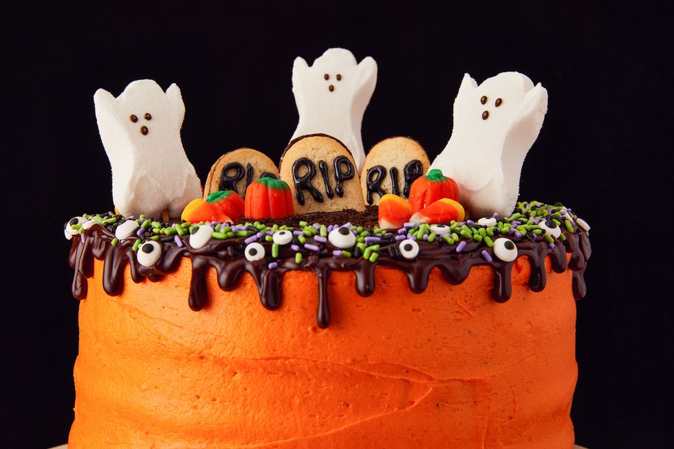 Halloween cake via delish: Host your own Halloween "Nailed It" competition as a trick or treat alternative