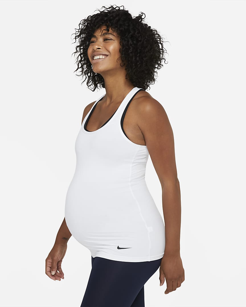 Tank tops in the Nike maternity collection are designed for easy breastfeeding access.