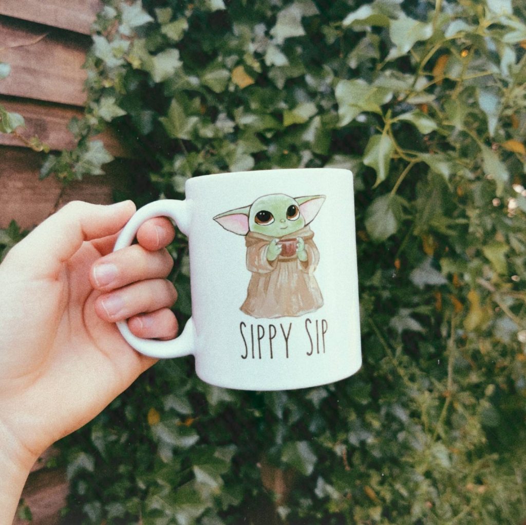 How to throw a Mandalorian watch party with your family: Serve hot chocolate in a Baby Yoda mug | The Doodle Gift shop