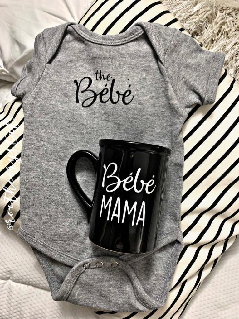 Schitt's Creek gift for the new mom: A bebé onesie and matching mug from Roc the Crystal