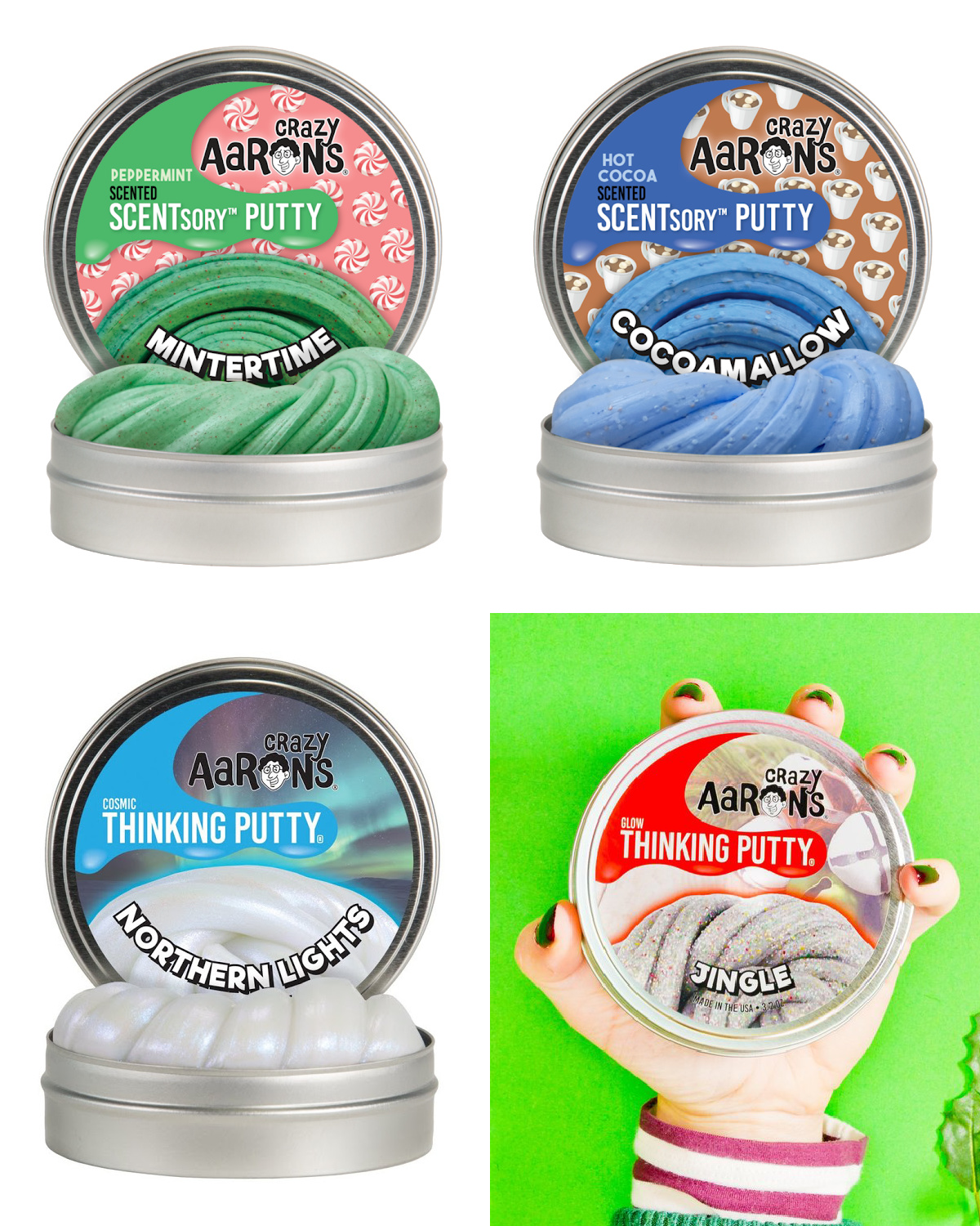 Our 10 best gifts for tweens from small businesses: Crazy Aarons new holiday Thinking Putty tins | Small Business Holiday Gift Guide