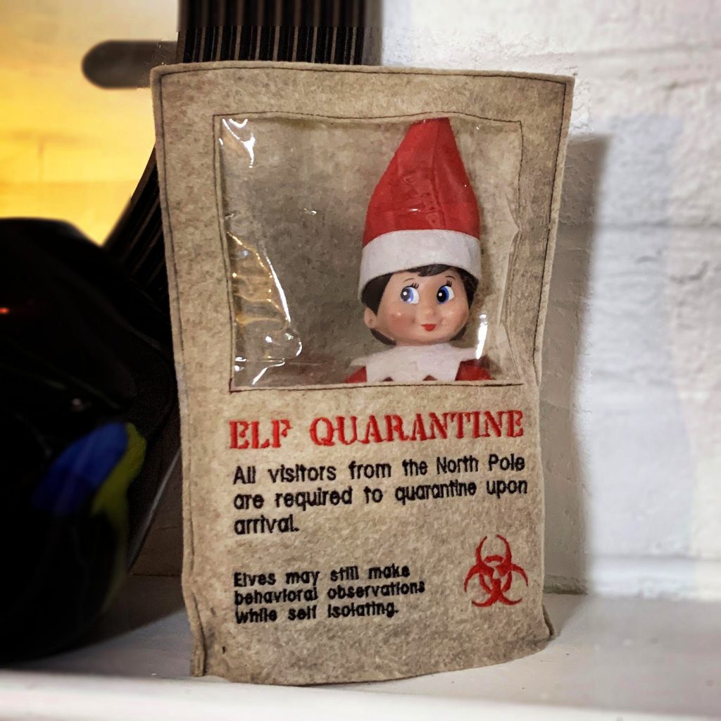 Elf on the Shelf quarantine bag from SD Arts Co on Etsy: We love this too much