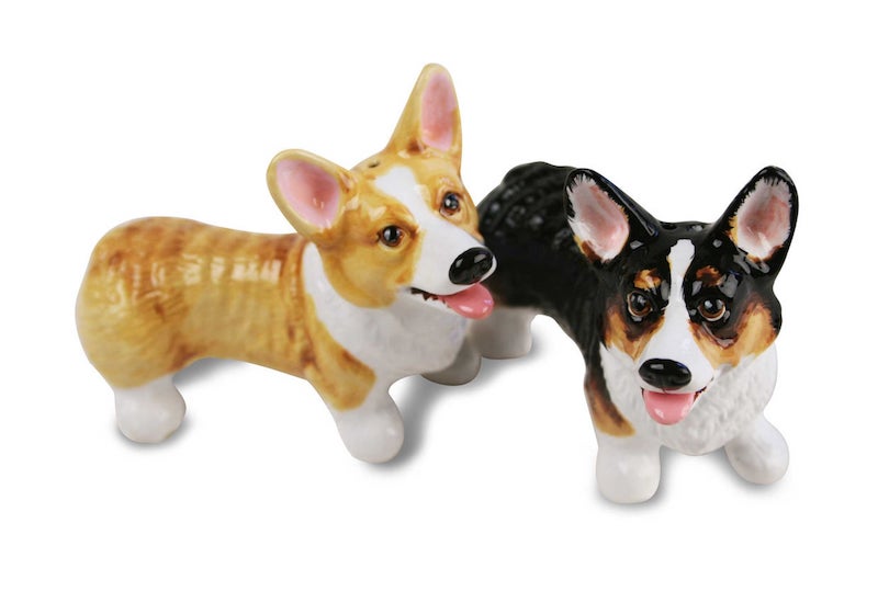 Gift ideas for The Crown fans: Corgi salt and pepper shakers from Central Crafts Co is a fun nod to the queen's favorite pets.