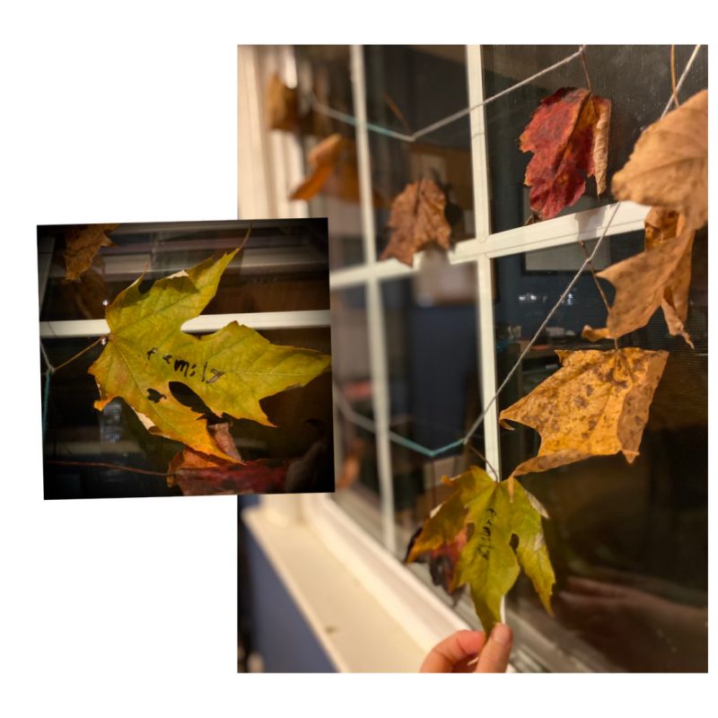 Easy gratitude activities for kids: Make a thankful garland with fallen leaves from your yard | Photo (c) Kate Etue for Cool Mom Picks
