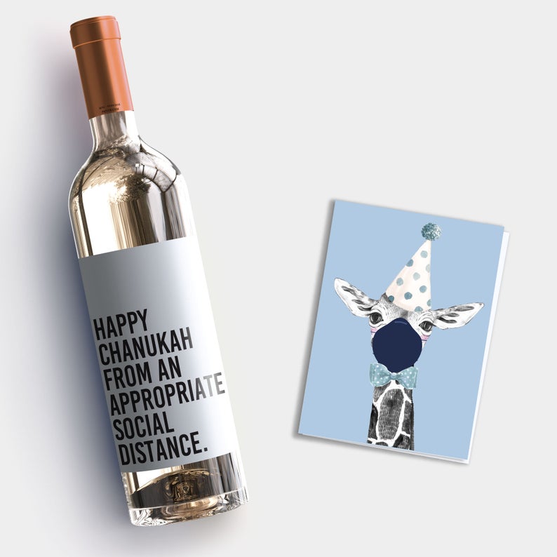 Best Hanukkah gifts from small businesses: Funny wine gift label for friends and neighbors