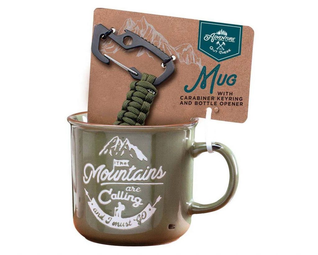 Adventure Is Out There mug and carabiner gift set: Gifts under $15