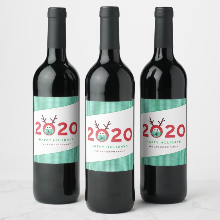 50+ cool gifts under $15 for men and women: Custom 2020 masked reindeer wine labels - you provide the wine!