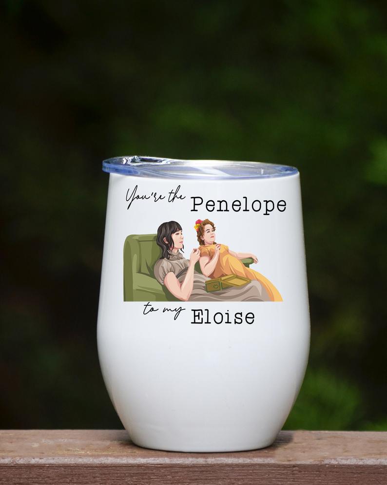 A Bridgerton wine tumbler Valentine's gift for friends from Cups and Masks on Etsy