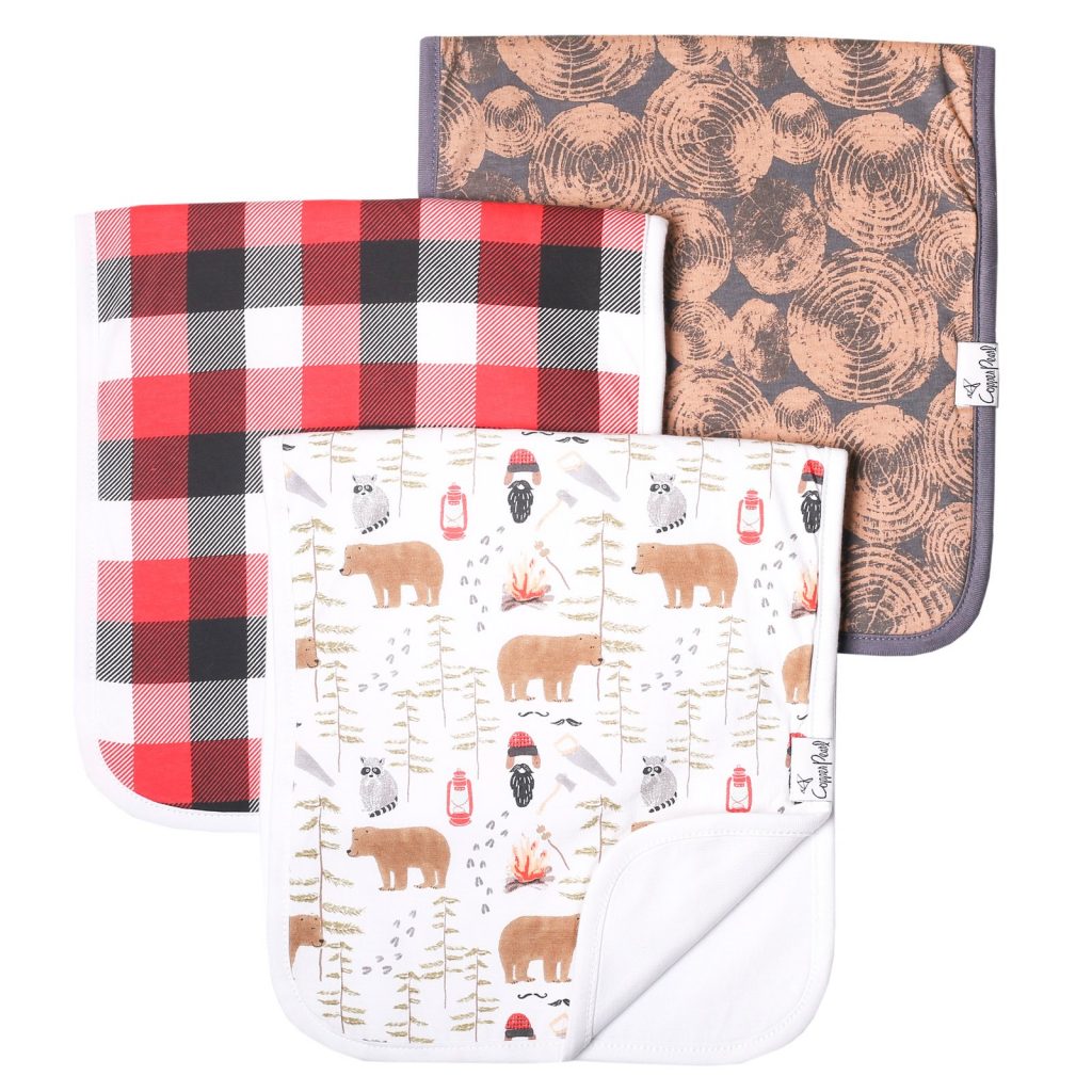 Best baby gifts for dads: Lumberjack burp cloth set from Copper Pearl