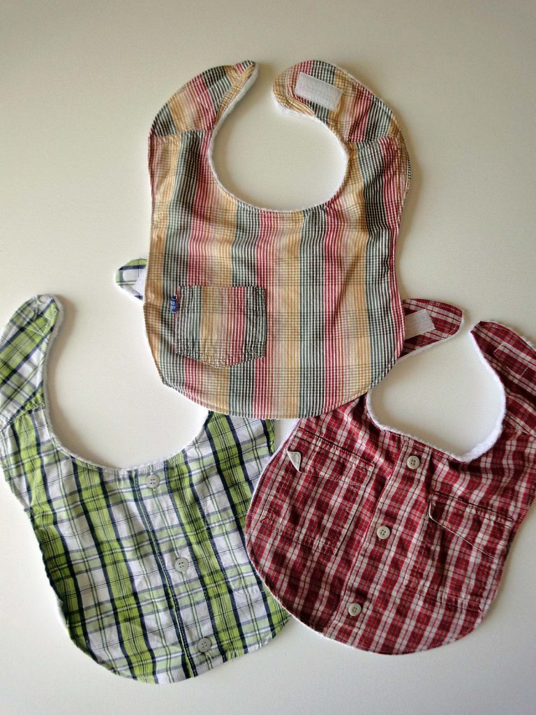 Handmade baby gifts: A diy bib from old men's dress shirts at A Little Tipsy