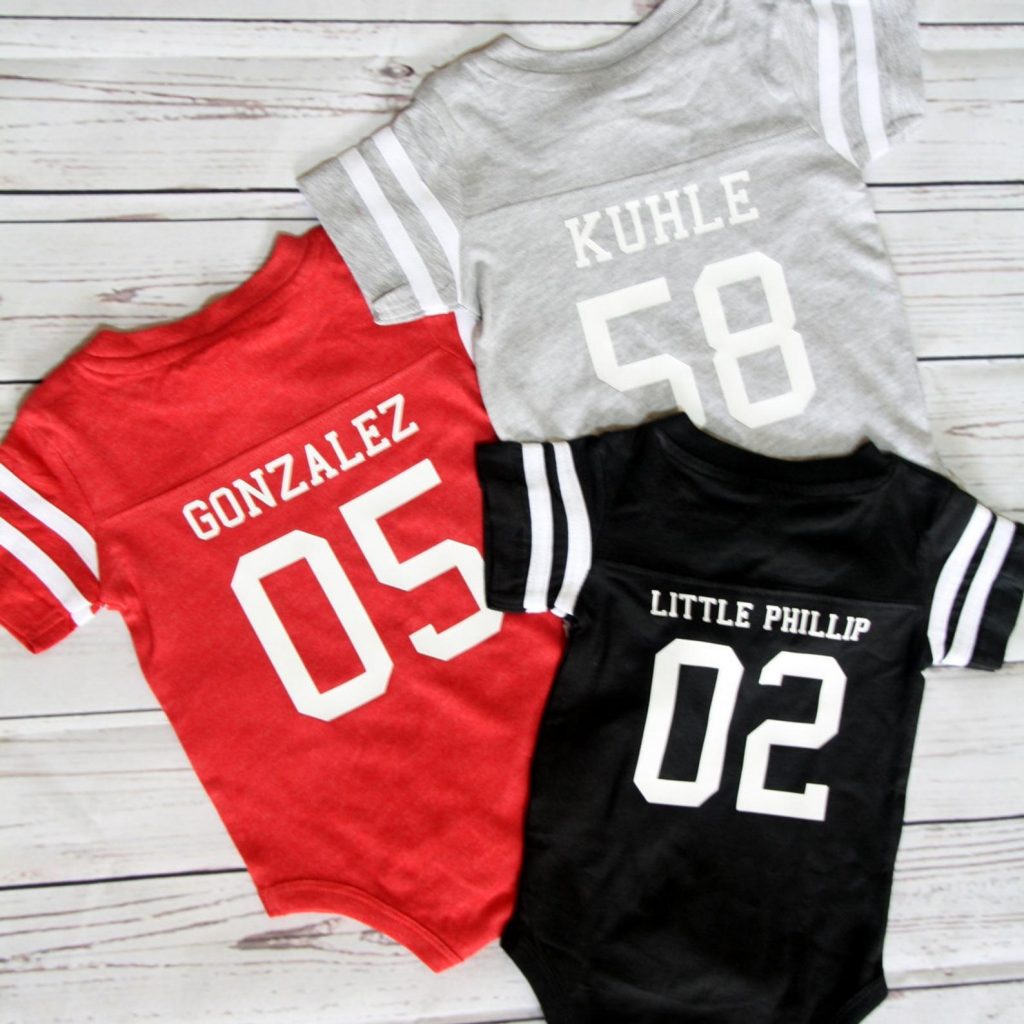 Best personalized baby gifts: Custom name sports jersey onesies