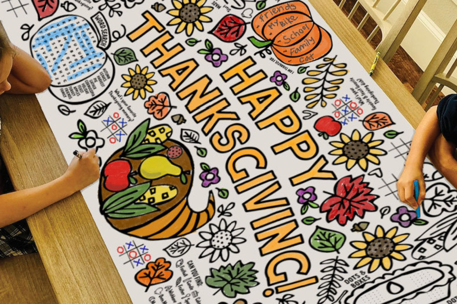 We’re grateful for this Thanksgiving tablecloth that lets kids doodle during the meal