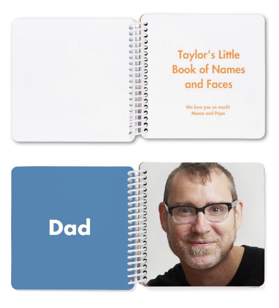 Unique baby gifts: Custom names/faces board book from Pinhole Press