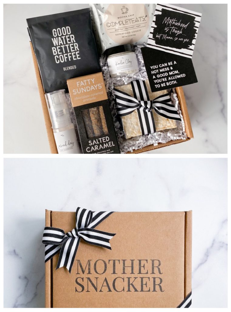 Unique baby gifts: A gourmet snack box for new parents like this Mother Snacker box 