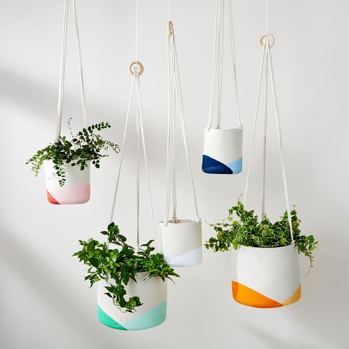 Stylish planters to zhuzh up your living areas: Colorful hanging planters by Closed Mondays at West Elm