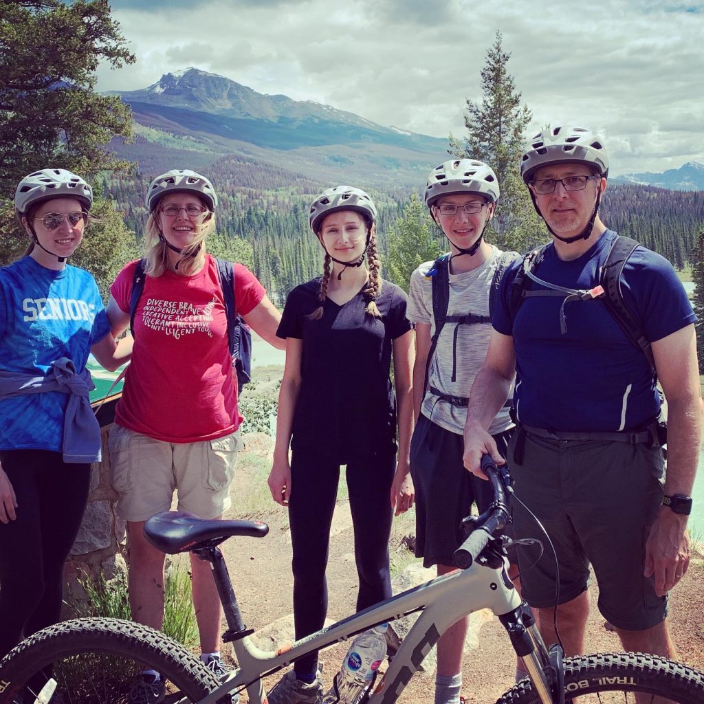 Bike safety being practiced as my family rides in Jasper National Park