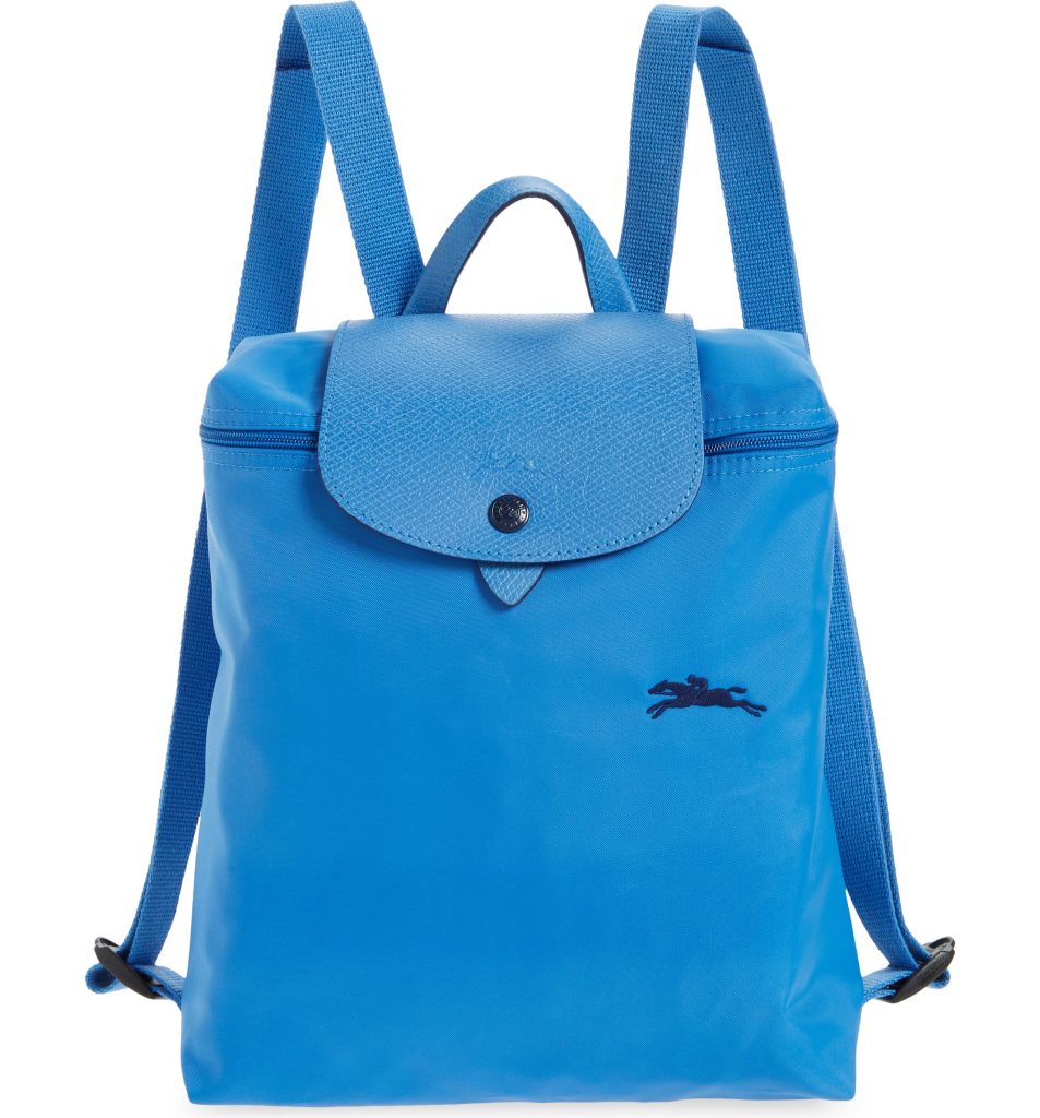 Cute summer backpacks: Longchamps Le Pliage Backpack in blue. Ooh!