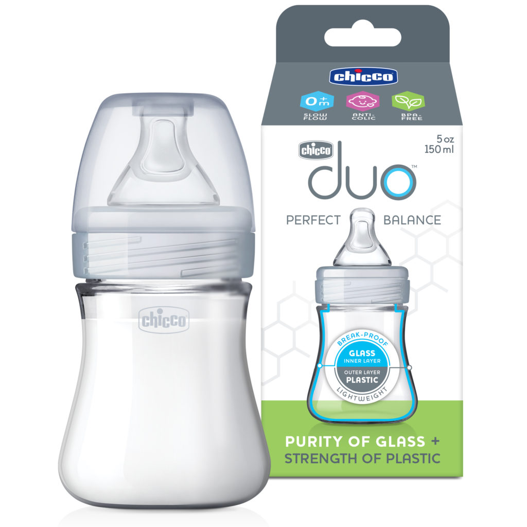 The ChiccoDUO baby bottle is first-of-its kind hybrid baby bottle that is break-proof, lightweight and long-lasting and importantly shields baby’s milk from plastic [sponsor]
