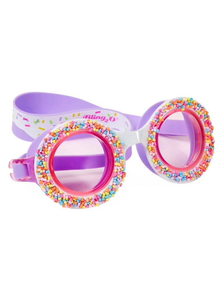 Bling swim goggles for kids: Bling 20 makes these fun donut swim goggles featuring faux sprinkles around the lenses