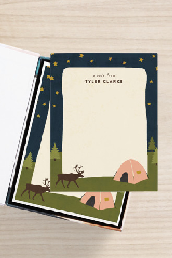 Camp care package ideas: Personalized stationery like this cool design from Minted