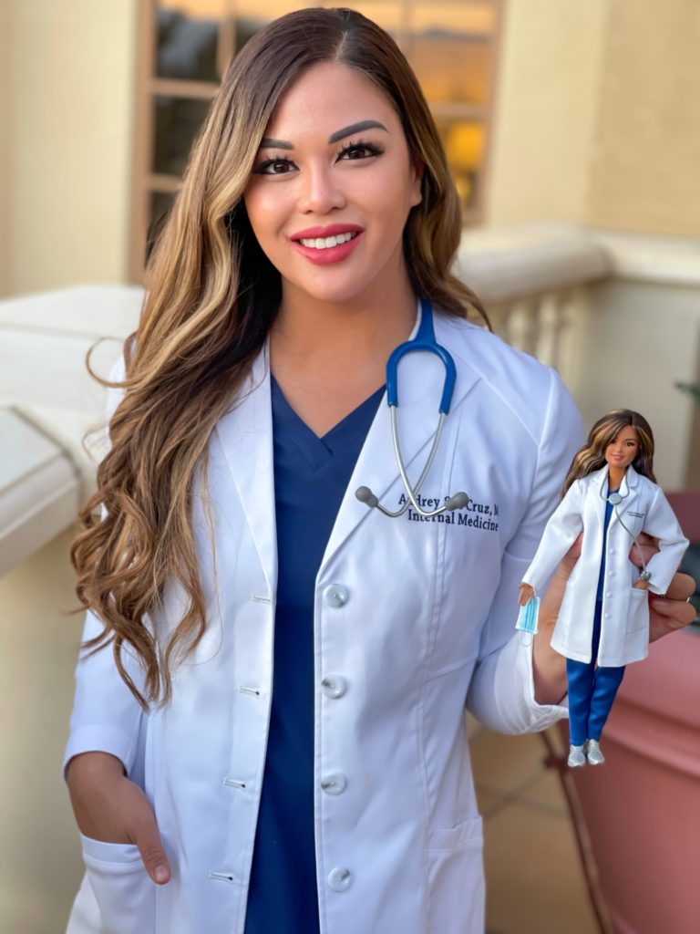 Barbie's real life healthcare heroes collection features one-of-a-kind dolls modeled after incredible women like Dr Audrey Sue Cruz, an incredible frontline worker in Las Vegas