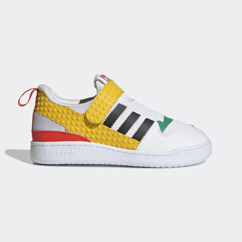 The new Adidas x LEGO collection inecludes Adidas Forum 360 sneakers for kids