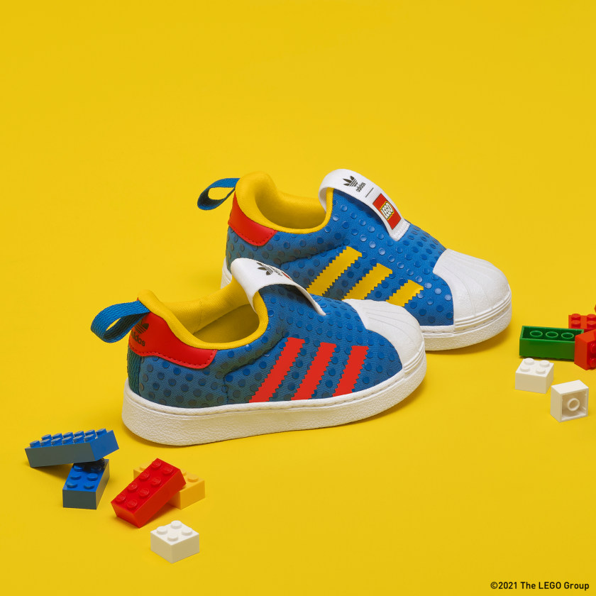 The new Adidas x Lego superstar toddler shoes. Yes, they're real shoes!