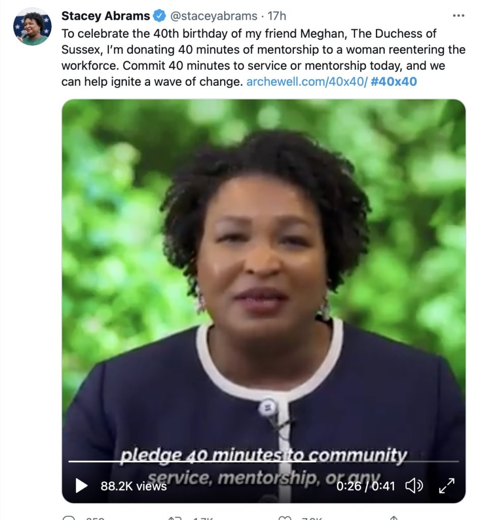 Stacey Abrams and hundreds of others are offering 40 minutes of mentorship to women re-entering the workforce. Learn more here on cool mom picks #40x40