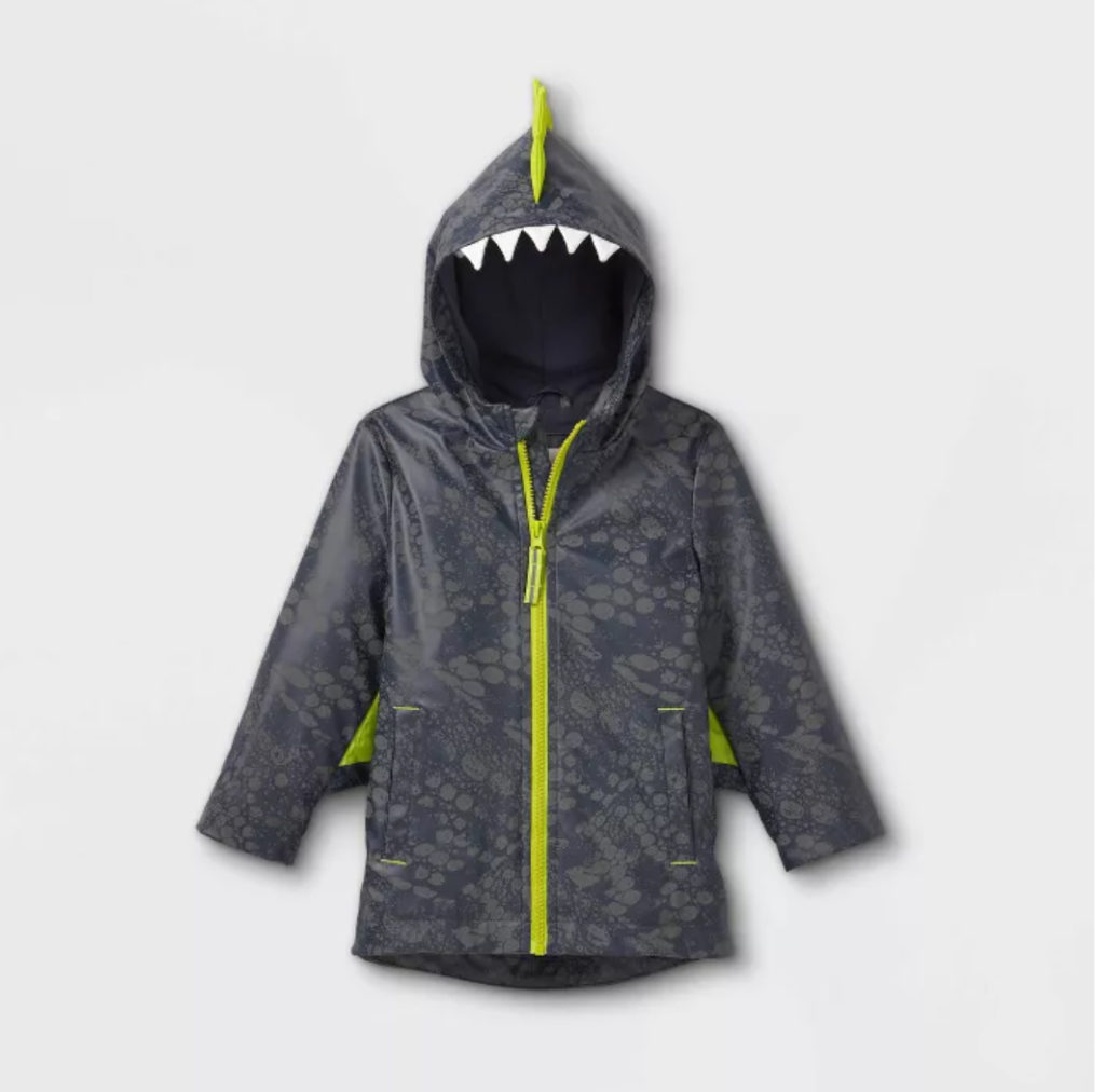 Affordable rain jackets for little kids: Monster rain jacket up to size 7, with other fun patterns