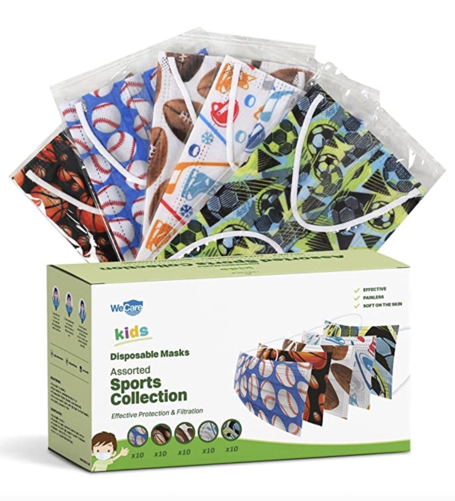 Kid sized face masks: WeCare makes doctor recommended face-masks in kid and adult sizes to insure a proper fit. Lots of cute patterns and colors!