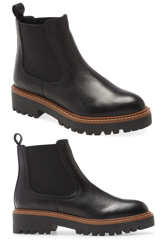 Cute chunky boots for fall 2021: Caslon's Miller lug sole booties with that chic brown accent