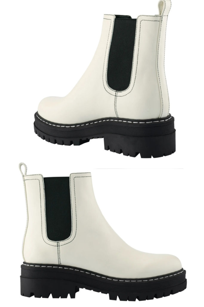 Chunky boots for fall 2021 from Marc Fisher in a chic white with black lug sole