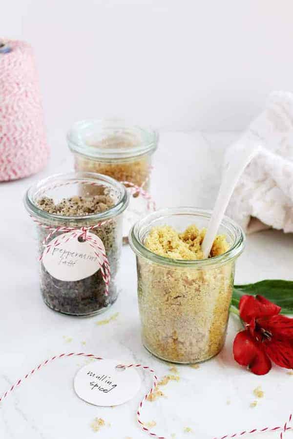 Easy DIY sugar scrubs in holiday scents from Hello Glow make an awesome gift