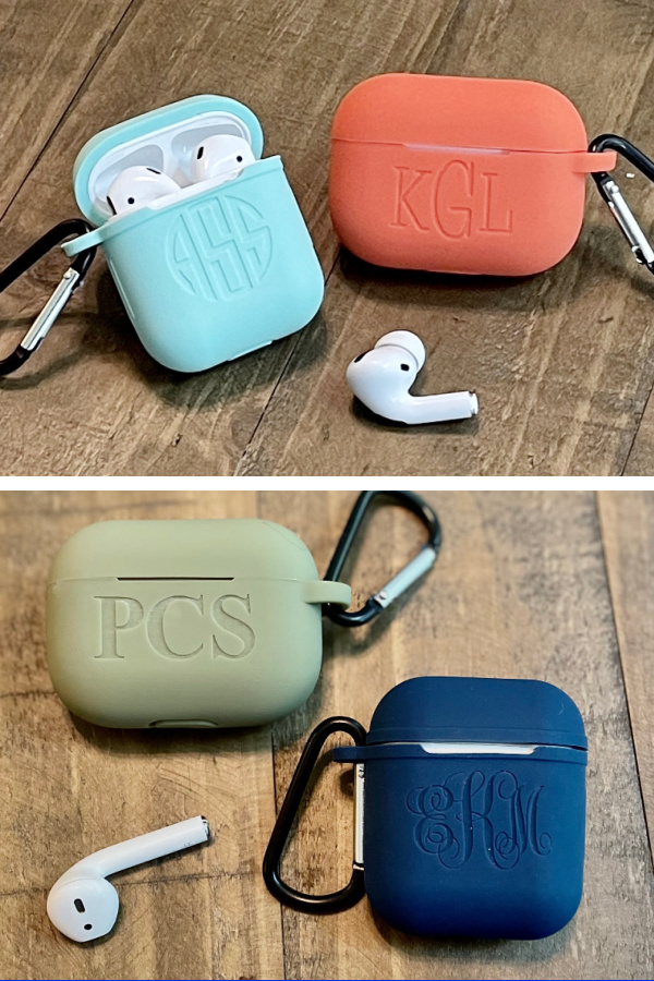 Personalized AirPod cases from Crafts and Splinters are a great holiday gift to help kids keep track of their AirPods