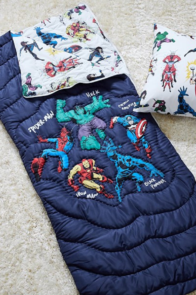 Cool personalized holiday gifts for kids: A Personalized Marvel superhero sleeping bag for your superfan