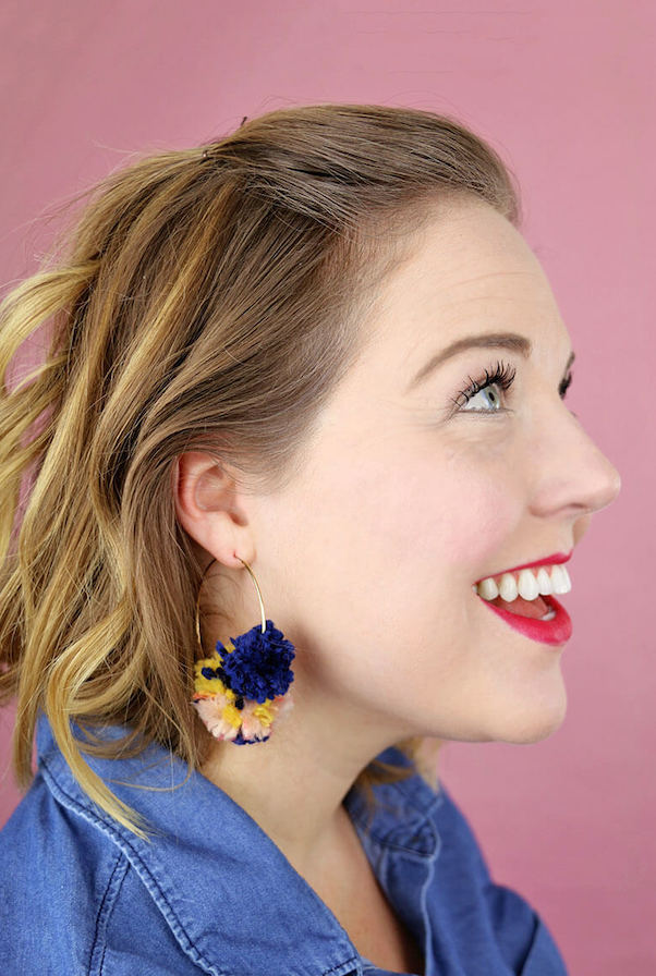 DIY pom pom earrings make a great craft for teens to make as gifts