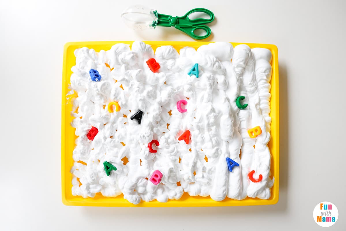 Educational activities for preschoolers: Shaving cream letters via Fun With Mama