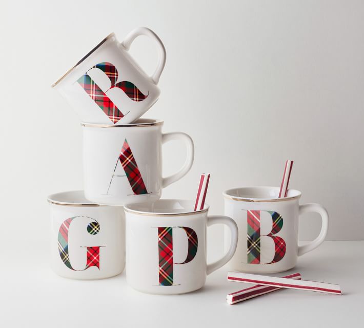 Gifts under $10: Stewart plaid monogram mugs
