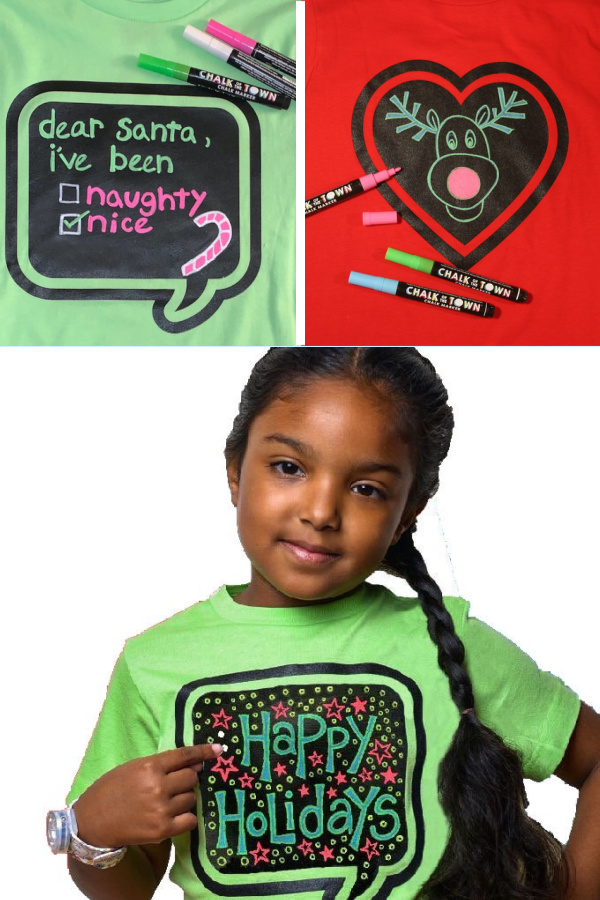Chalk of the Town's erasable holiday style blackboard tees - so cute for holiday photos!