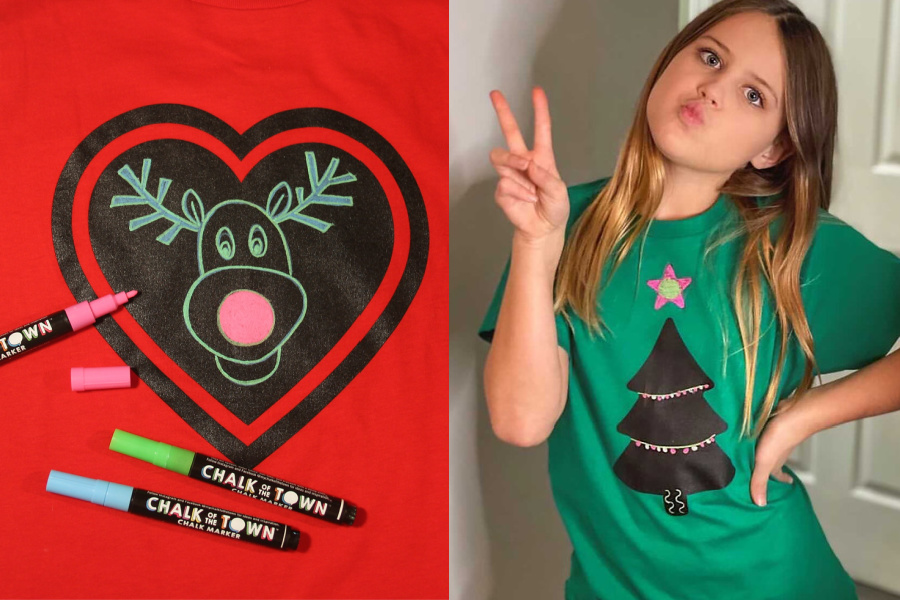 These washable chalkboard tees are so clever for holiday photos!