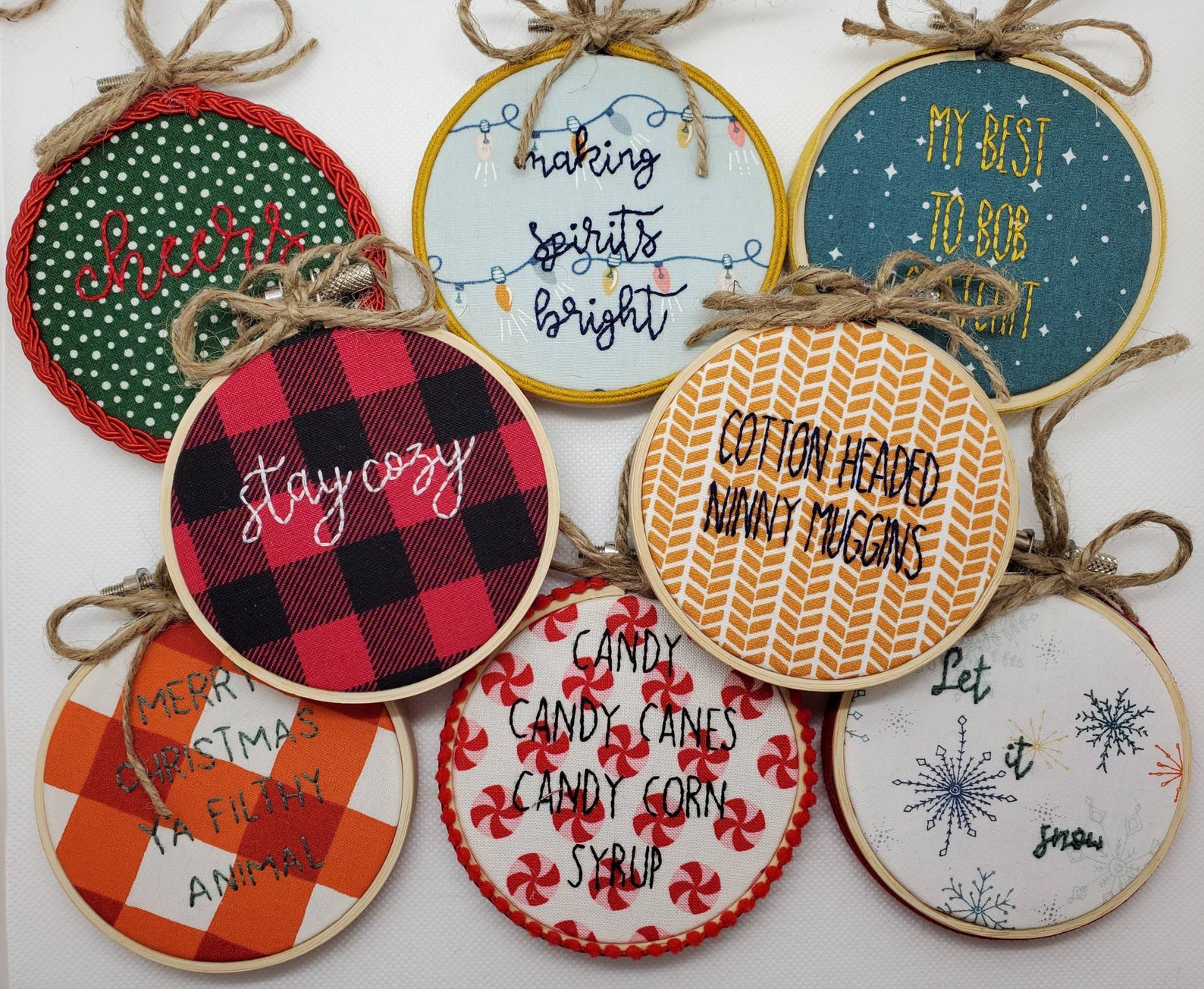 Hand stitched embroidery hoop ornaments: Cool gifts for adults under $15
