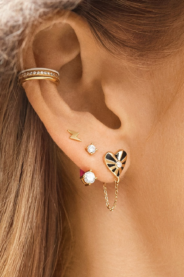 Valentine's jewelry for women who like edgier stuff: Chained stud heart earring