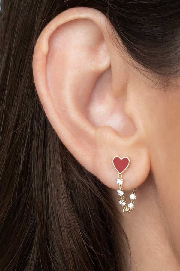 Valentine's jewelry for women who like edgier stuff: Diamond and enamel heart chain earring from Last Line LA