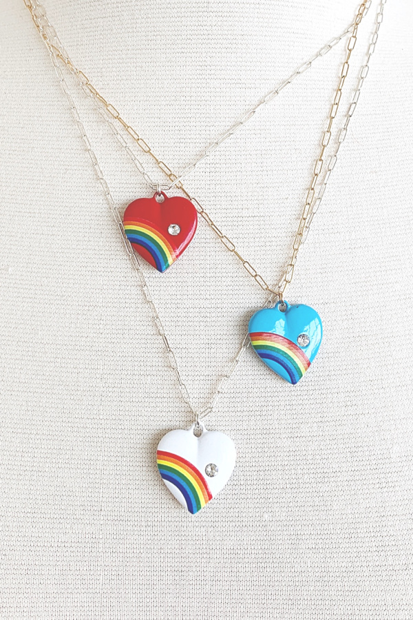 Valentine's jewelry for women who like edgier stuff: Retro rainbow heart necklaces by Peggy Li