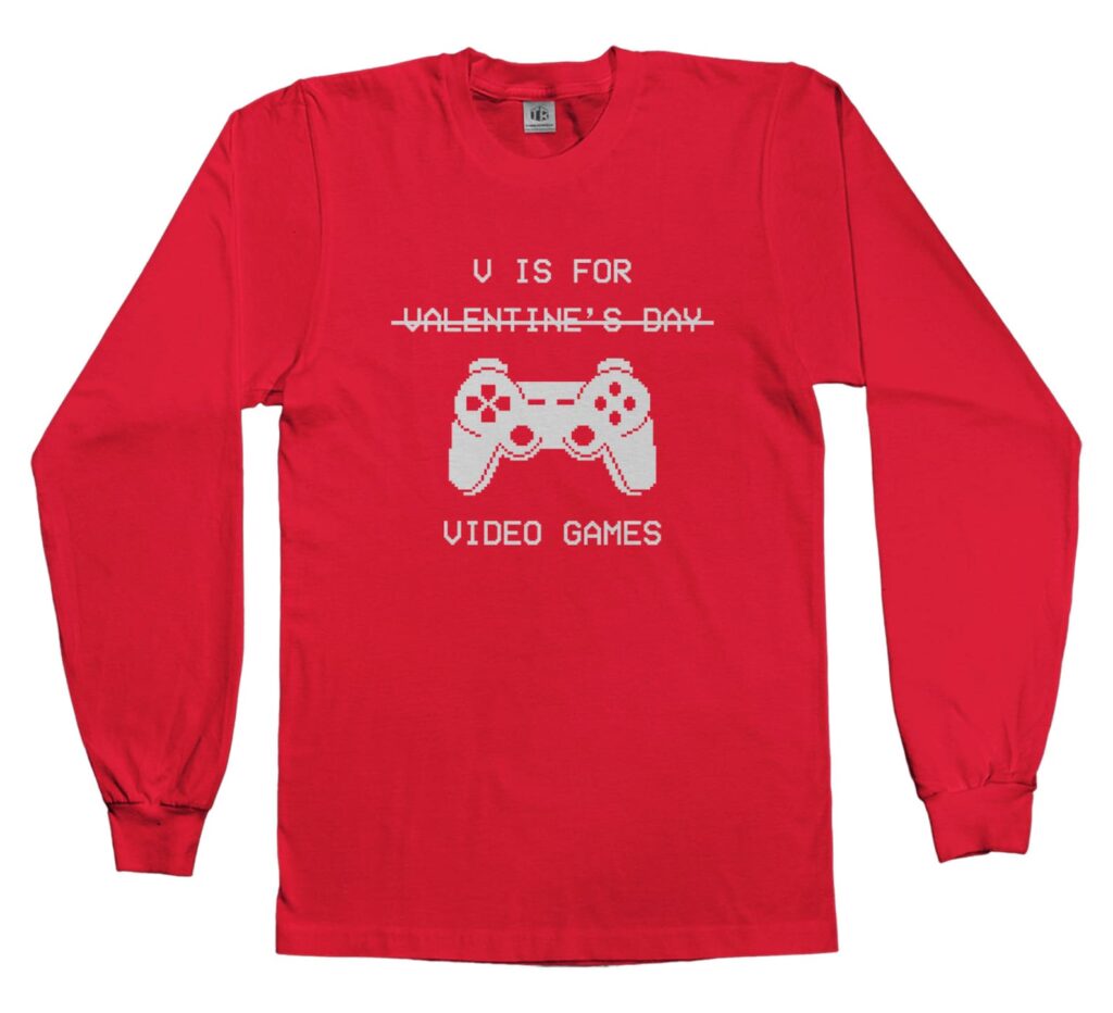 Valentine's Gifts for Boys: V is for Video Games t-shirt from Threadrock on Etsy