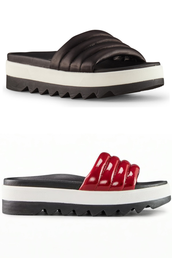 cougar prato slide sandal in black or swanky red patent