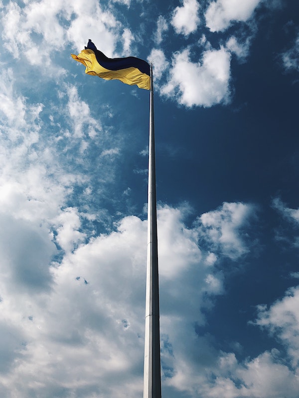 Ukrainian flag in sky